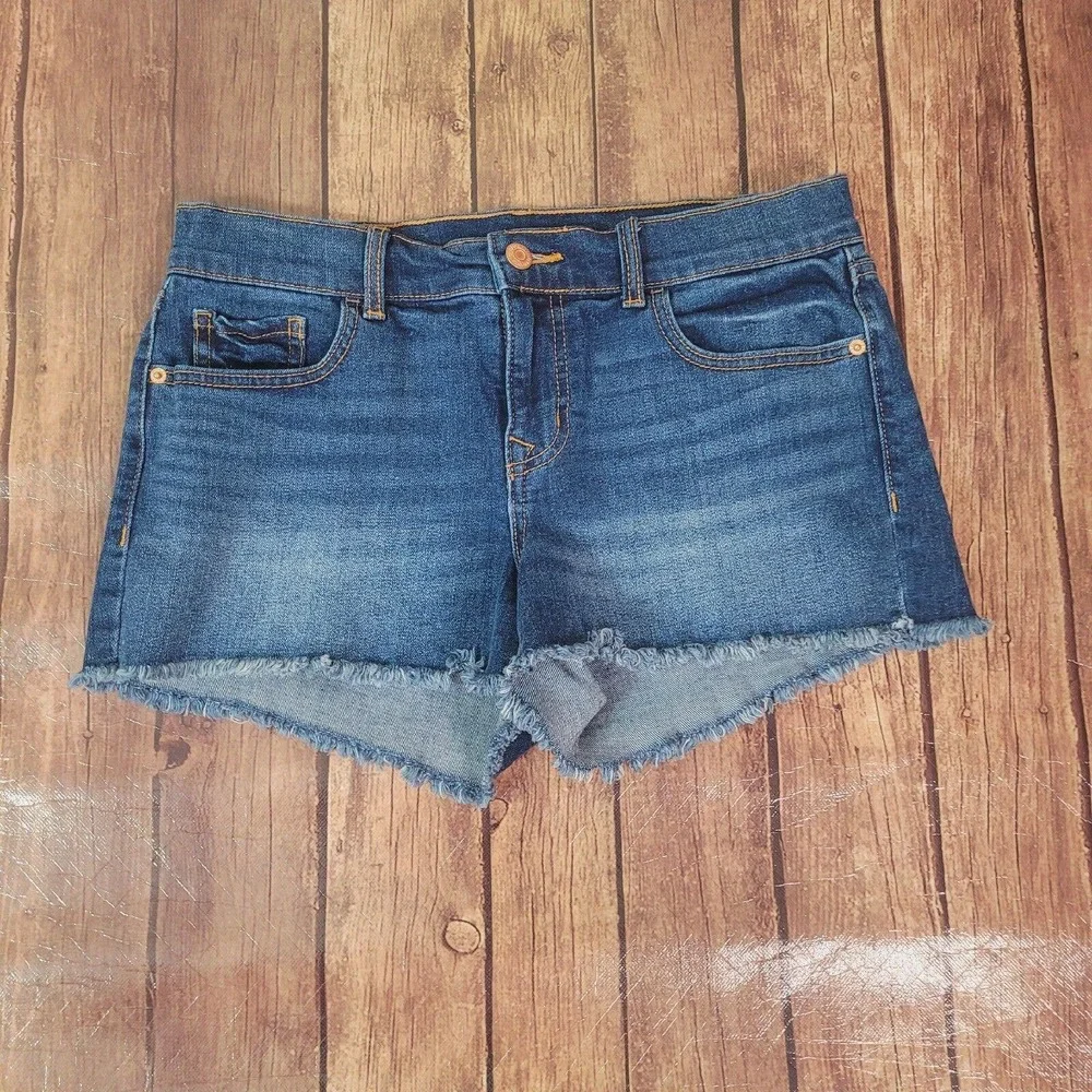 Old Navy Womens Shorts Blue 4 Boyfriend Cut Off Mid Rise Raw Hem Denim Distress